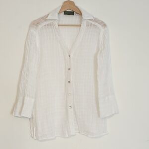 Harve Benard White Sheer Button-Down Blouse